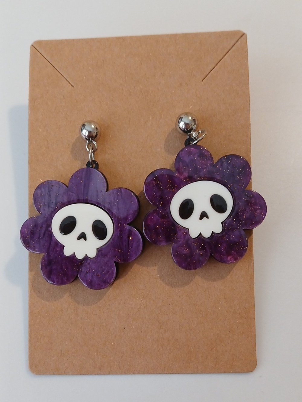 Fashion Jewelry Purple Flower Skull Dangle Earrings